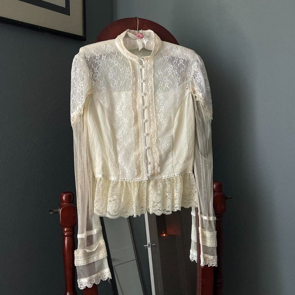 Vintage Gunnies Lace Edwardian Prairie Blouse Gunne Sax Victorian 70's